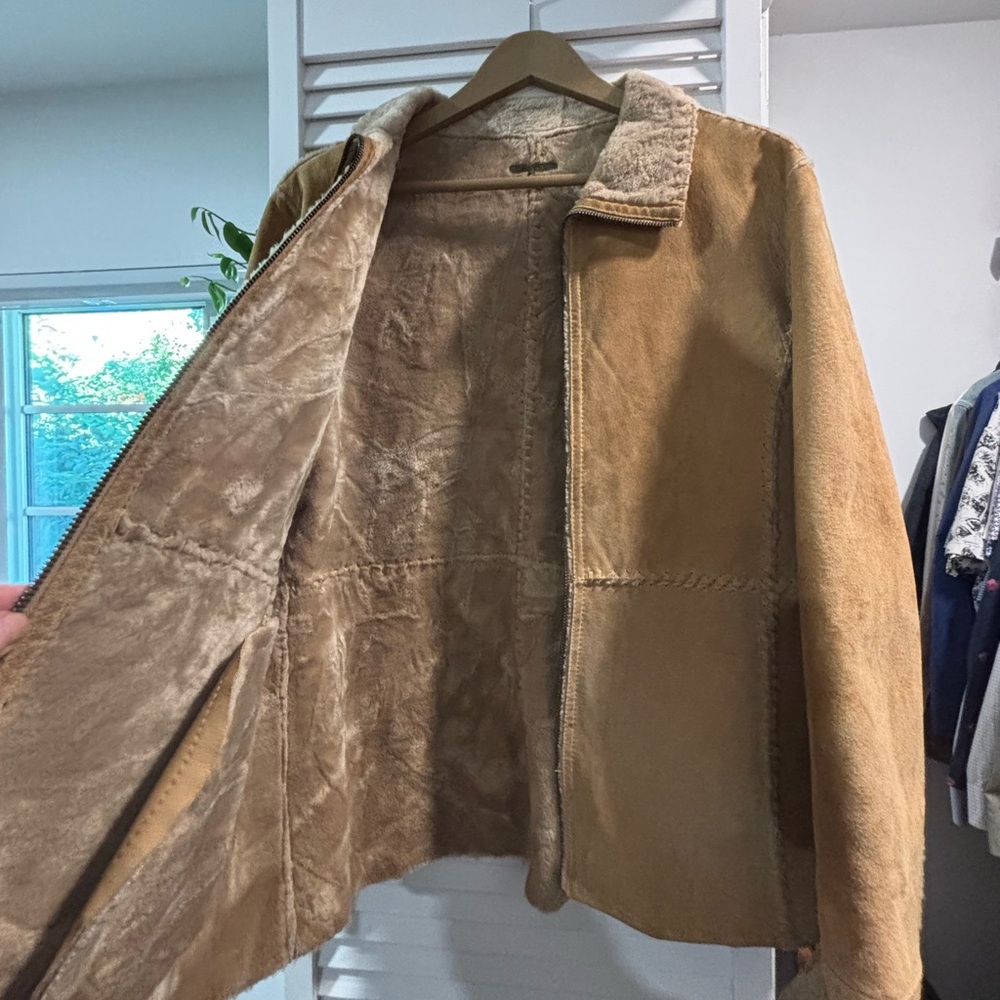 Vintage Y2K GUESS Sherpa Shearling like Lined Genuine Leather Suede Coat Jacket
